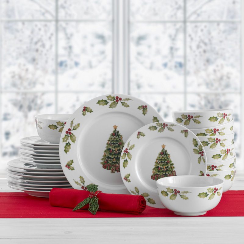 Pfaltzgraff Christmas Day 24 Piece Porcelain Dinnerware Set Service for 8 Reviews Wayfair